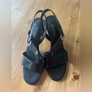 Brighton Black Patent Textured Slingback Heels